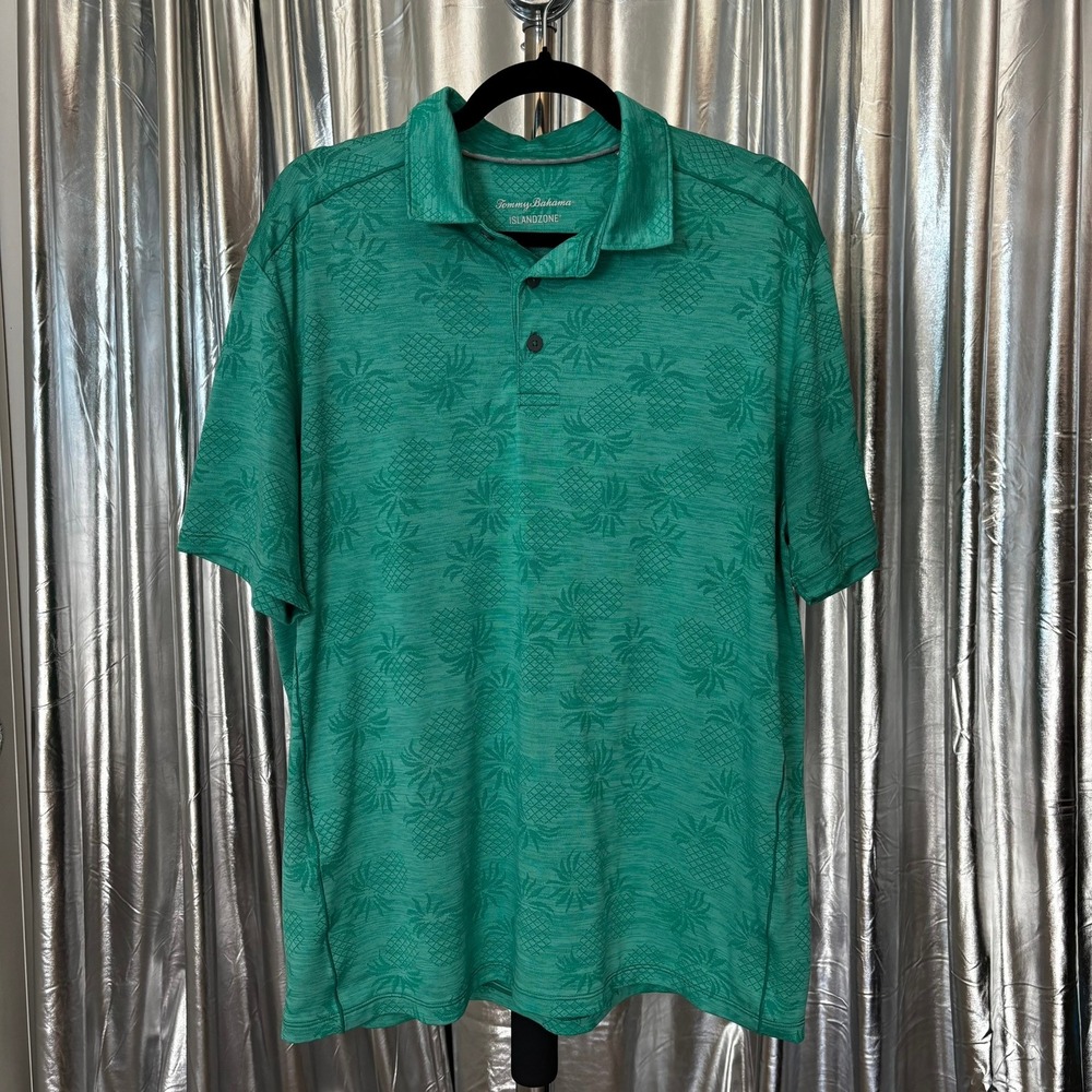 Tommy Bahama Green Pineapple Print Short Sleeve Polo Shirt